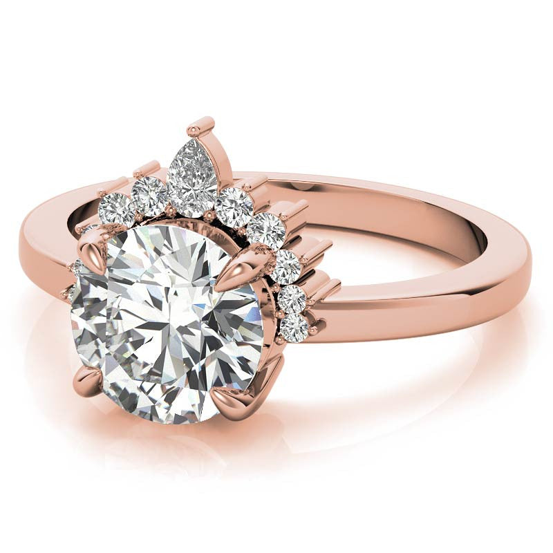 Round and Pear Accented Half Halo Moissanite Engagement Ring