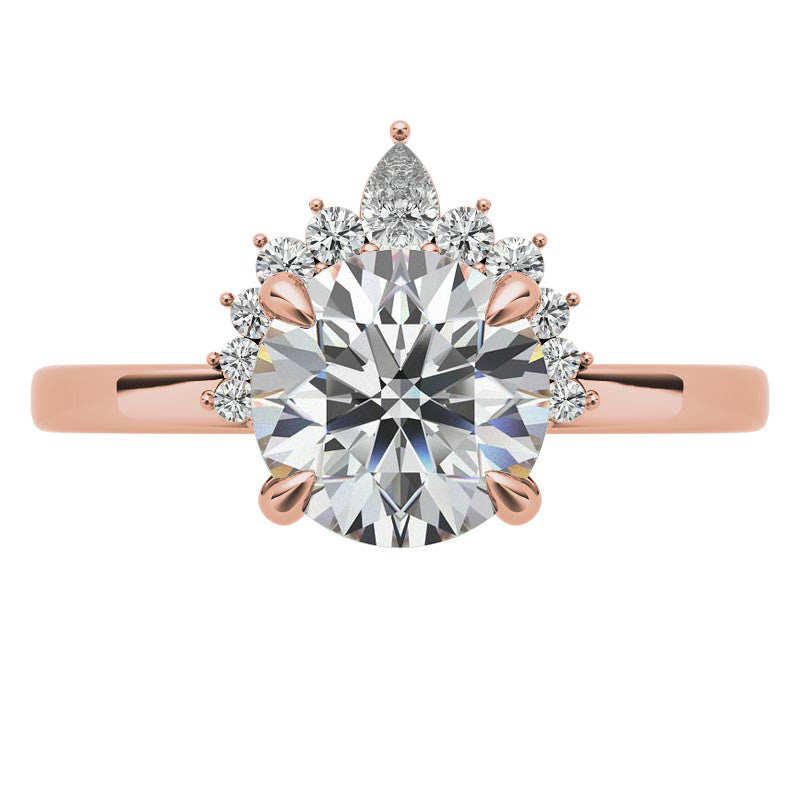 Round and Pear Accented Half Halo Moissanite Engagement Ring