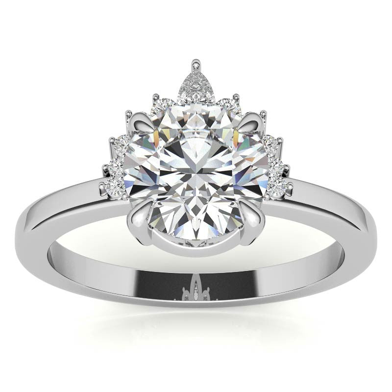 Round and Pear Accented Half Halo Moissanite Engagement Ring