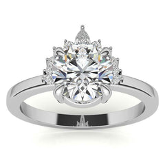 Round and Pear Accented Half Halo Moissanite Engagement Ring