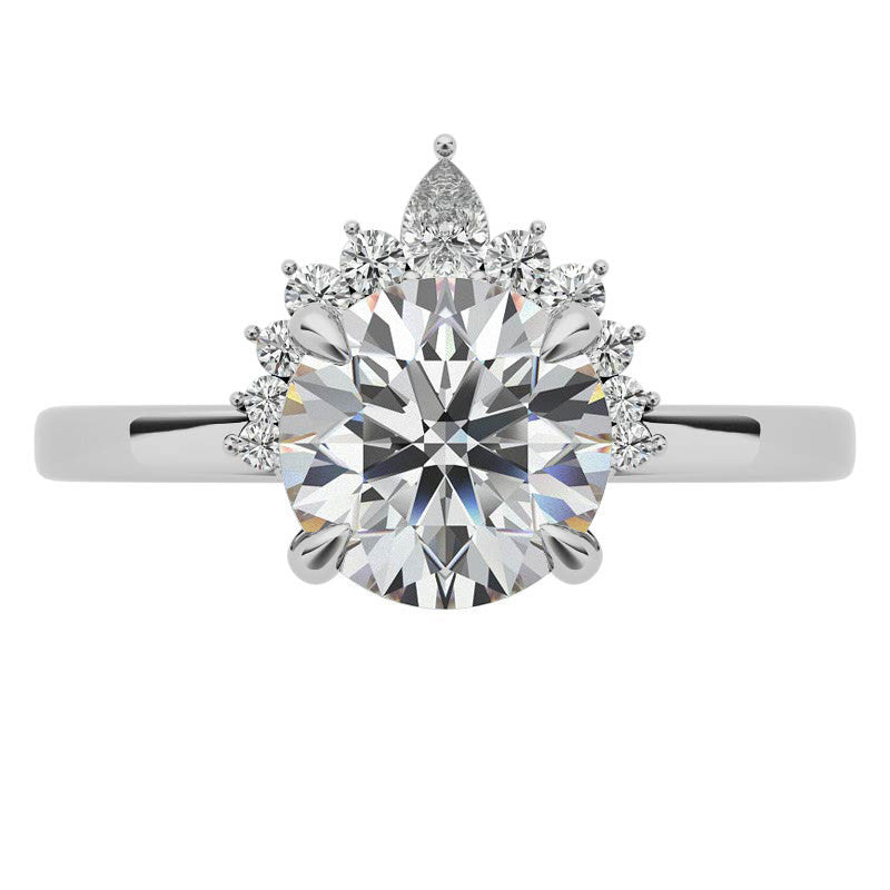 Round and Pear Accented Half Halo Moissanite Engagement Ring