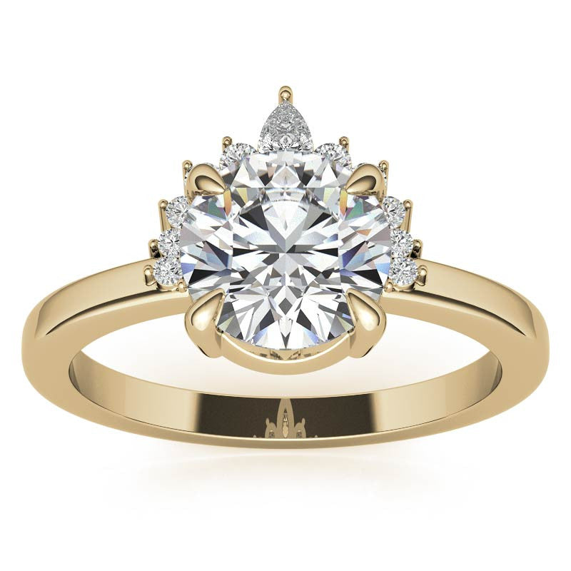 Round and Pear Accented Half Halo Moissanite Engagement Ring