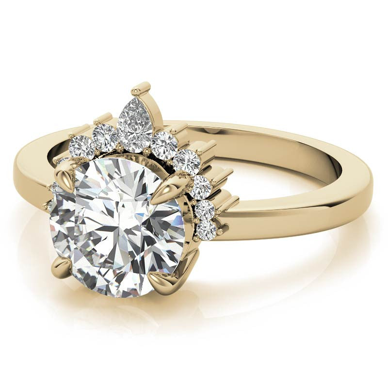 Round and Pear Accented Half Halo Moissanite Engagement Ring
