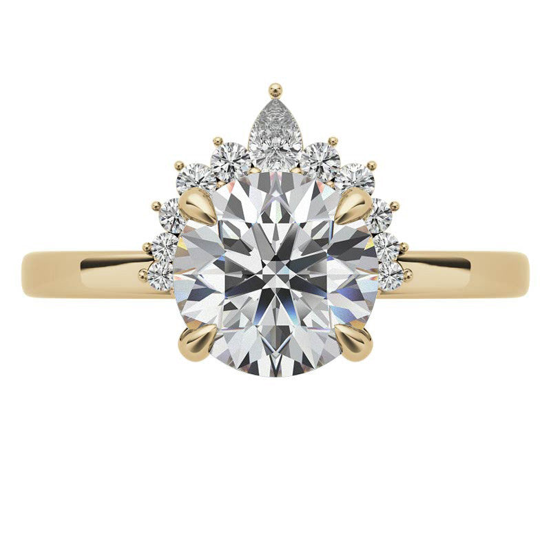 Round and Pear Accented Half Halo Moissanite Engagement Ring