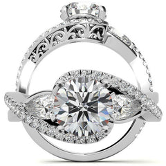 Round and Pear Moissanite 3-Stone Bypass Engagement Ring