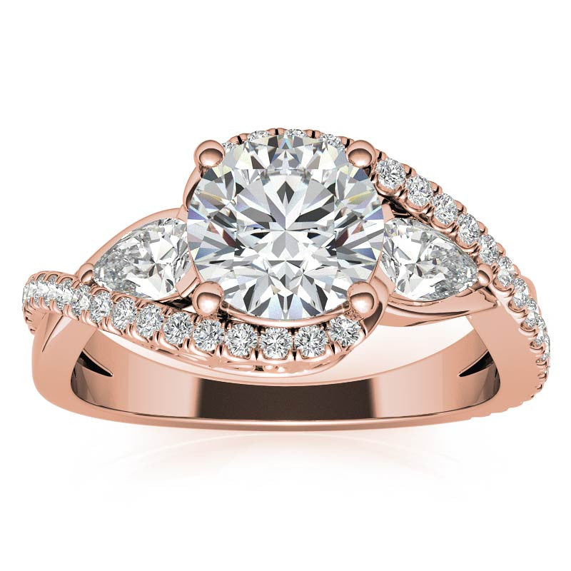 Round and Pear Moissanite 3-Stone Bypass Engagement Ring