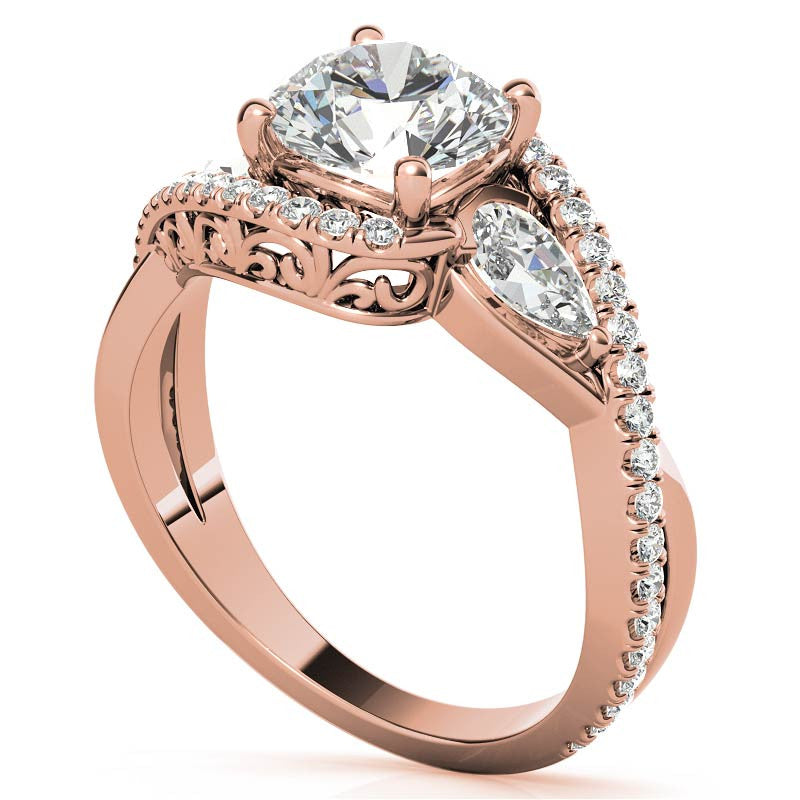 Round and Pear Moissanite 3-Stone Bypass Engagement Ring