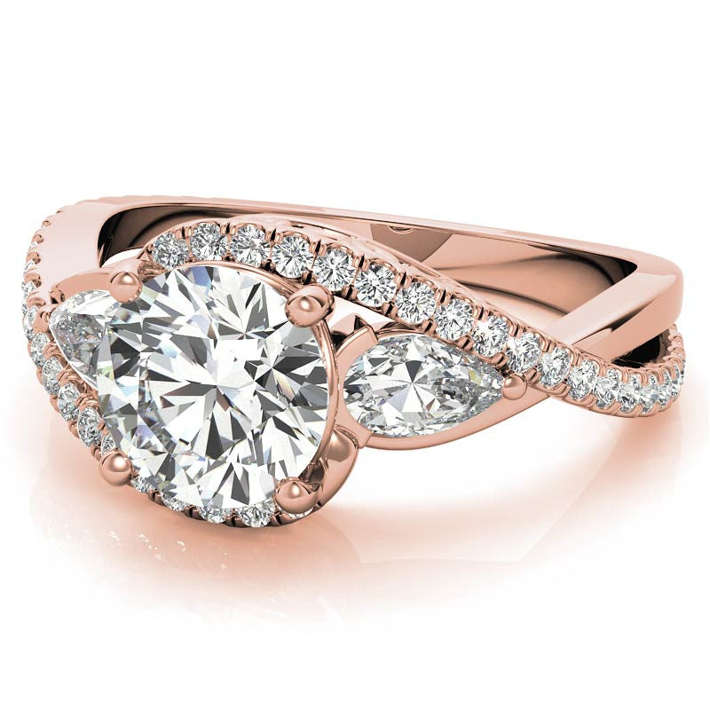 Round and Pear Moissanite 3-Stone Bypass Engagement Ring
