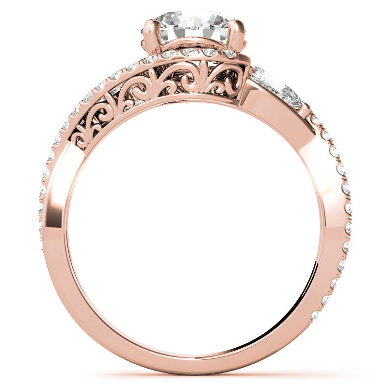Round and Pear Moissanite 3-Stone Bypass Engagement Ring