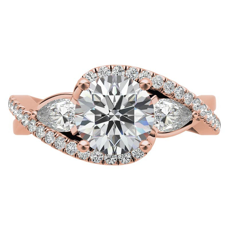 Round and Pear Moissanite 3-Stone Bypass Engagement Ring
