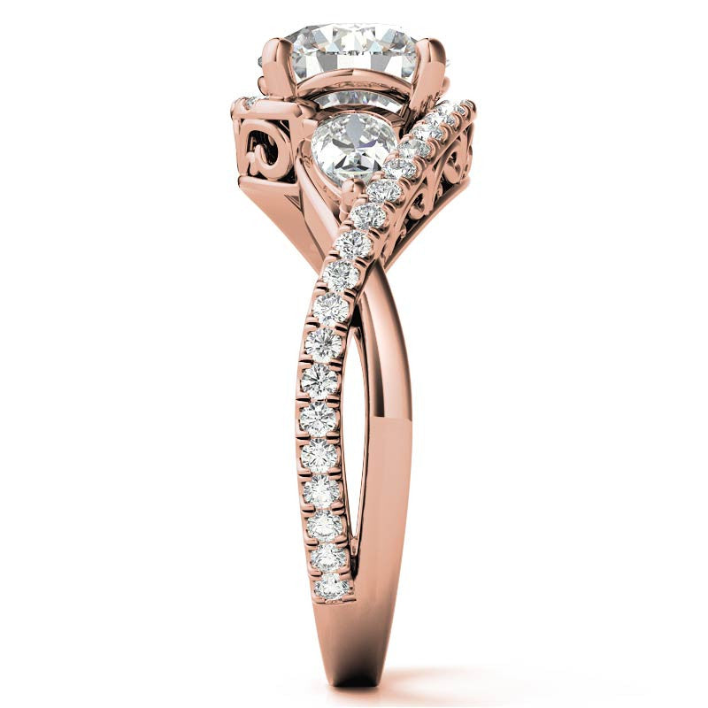 Round and Pear Moissanite 3-Stone Bypass Engagement Ring