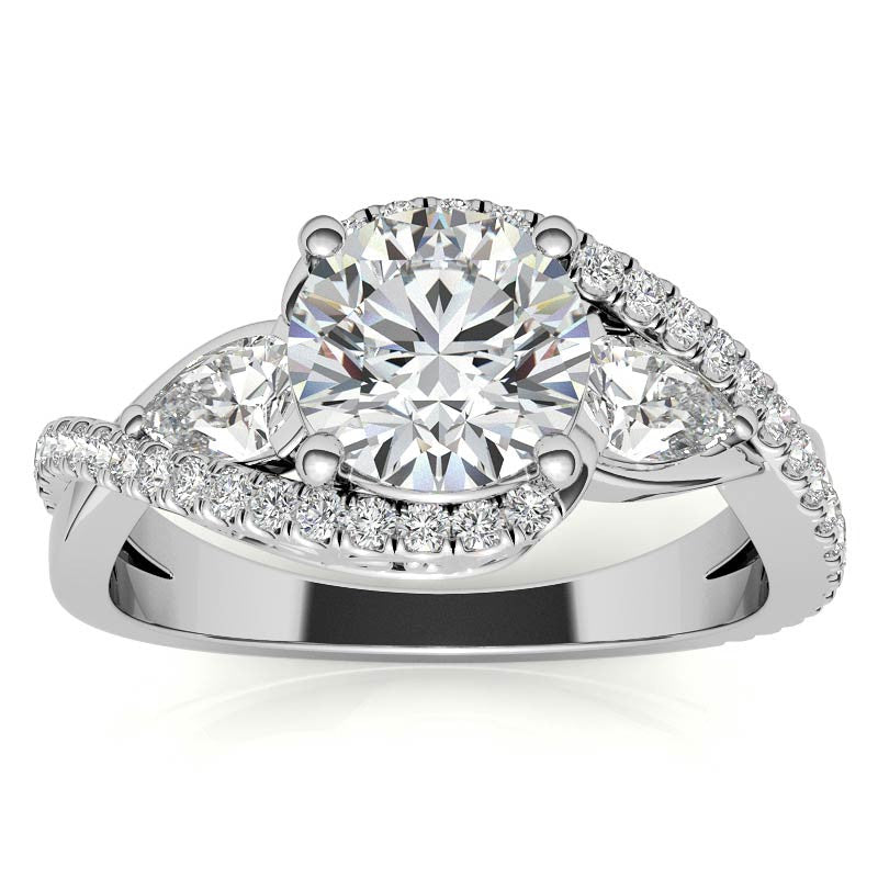 Round and Pear Moissanite 3-Stone Bypass Engagement Ring