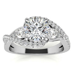 Round and Pear Moissanite 3-Stone Bypass Engagement Ring