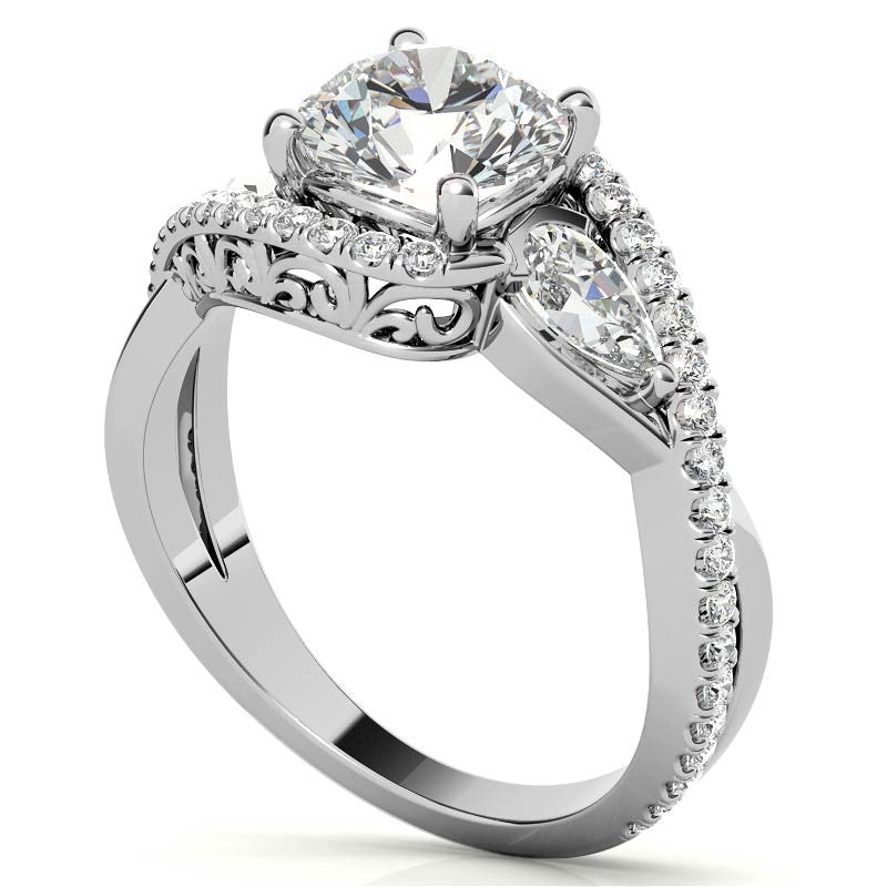 Round and Pear Moissanite 3-Stone Bypass Engagement Ring