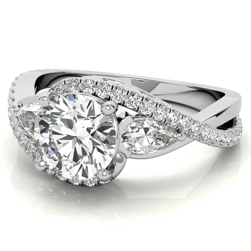 Round and Pear Moissanite 3-Stone Bypass Engagement Ring