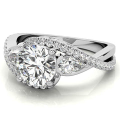 Round and Pear Moissanite 3-Stone Bypass Engagement Ring