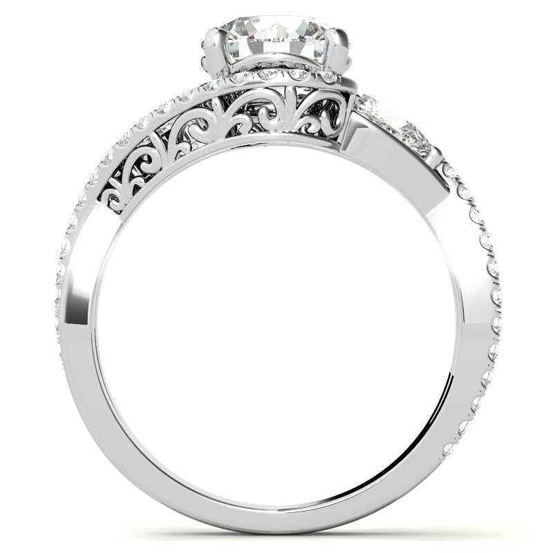 Round and Pear Moissanite 3-Stone Bypass Engagement Ring