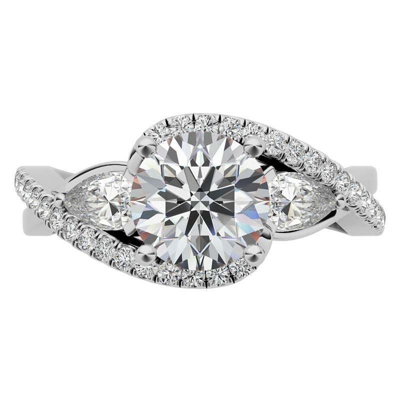 Round and Pear Moissanite 3-Stone Bypass Engagement Ring