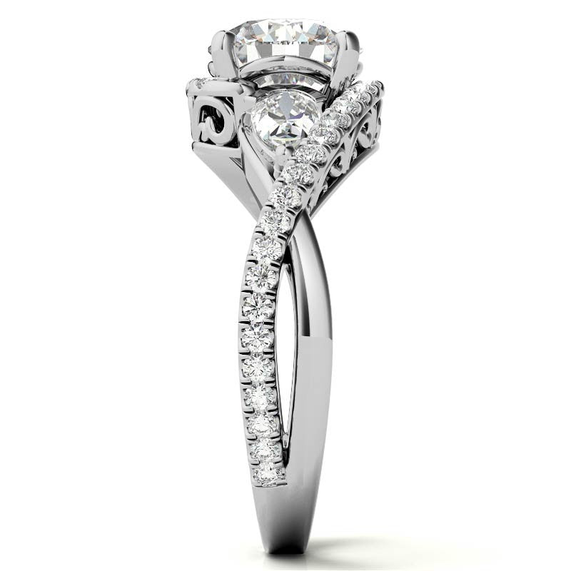Round and Pear Moissanite 3-Stone Bypass Engagement Ring