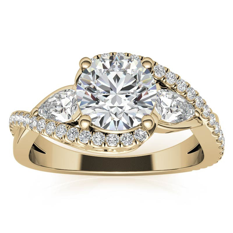 Round and Pear Moissanite 3-Stone Bypass Engagement Ring