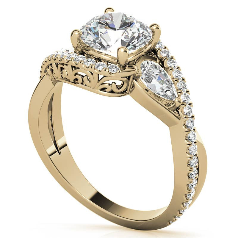 Round and Pear Moissanite 3-Stone Bypass Engagement Ring
