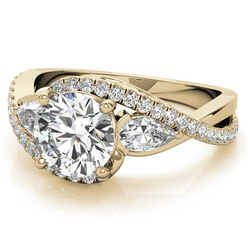 Round and Pear Moissanite 3-Stone Bypass Engagement Ring