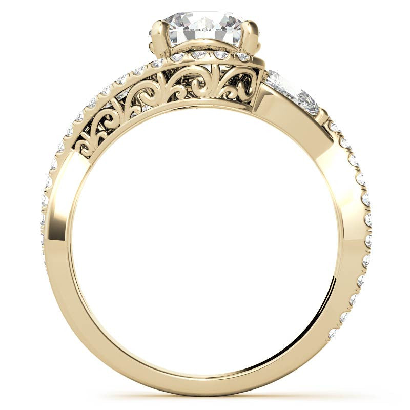 Round and Pear Moissanite 3-Stone Bypass Engagement Ring