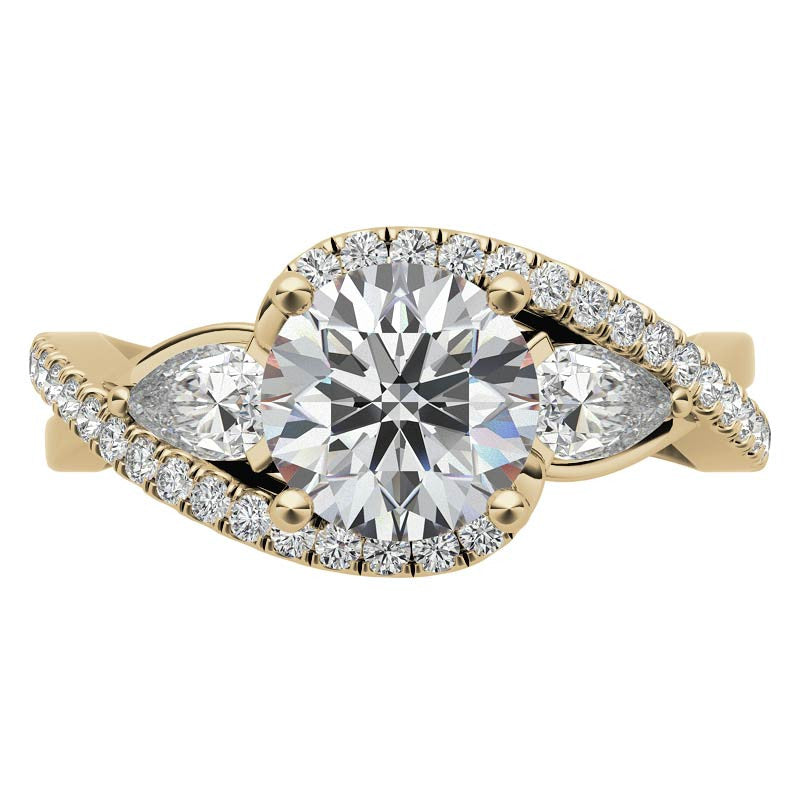 Round and Pear Moissanite 3-Stone Bypass Engagement Ring