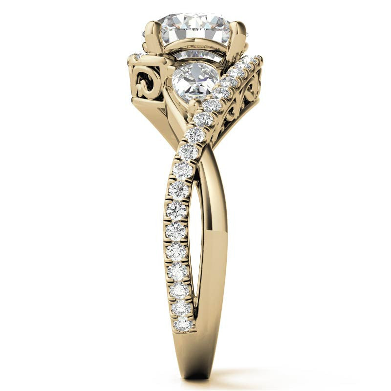 Round and Pear Moissanite 3-Stone Bypass Engagement Ring