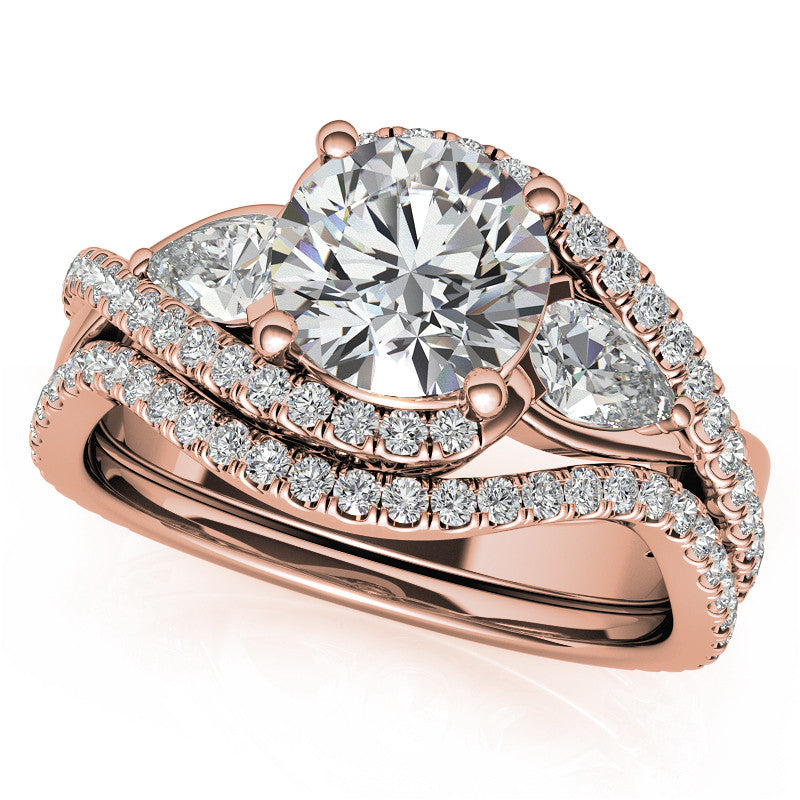 Round and Pear Moissanite 3-Stone Bypass Engagement Ring