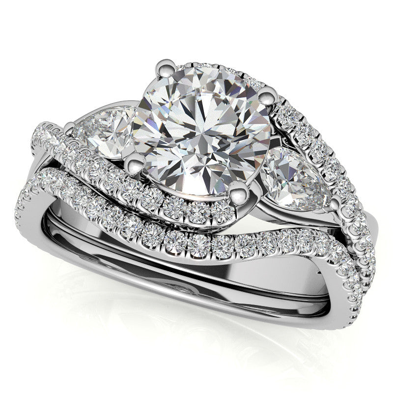 Round and Pear Moissanite 3-Stone Bypass Engagement Ring