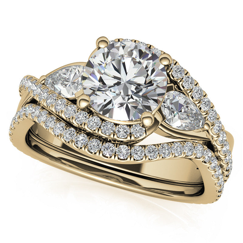 Round and Pear Moissanite 3-Stone Bypass Engagement Ring