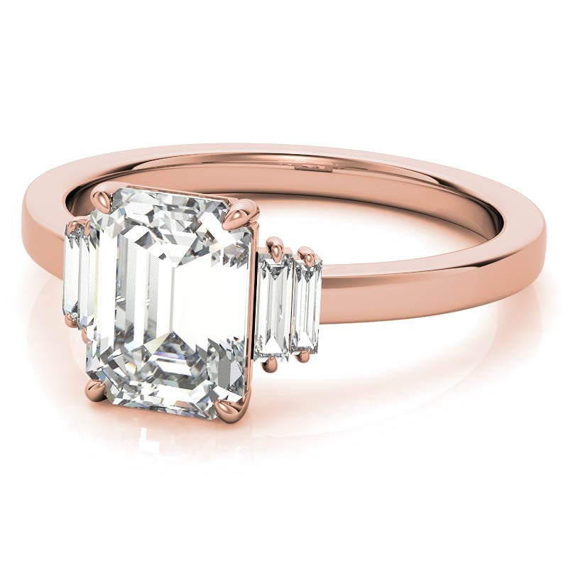 Emerald / Radiant Moissanite and Diamond Baguette Engagement Ring