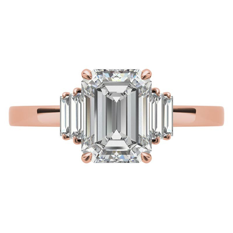 Emerald / Radiant Moissanite and Diamond Baguette Engagement Ring