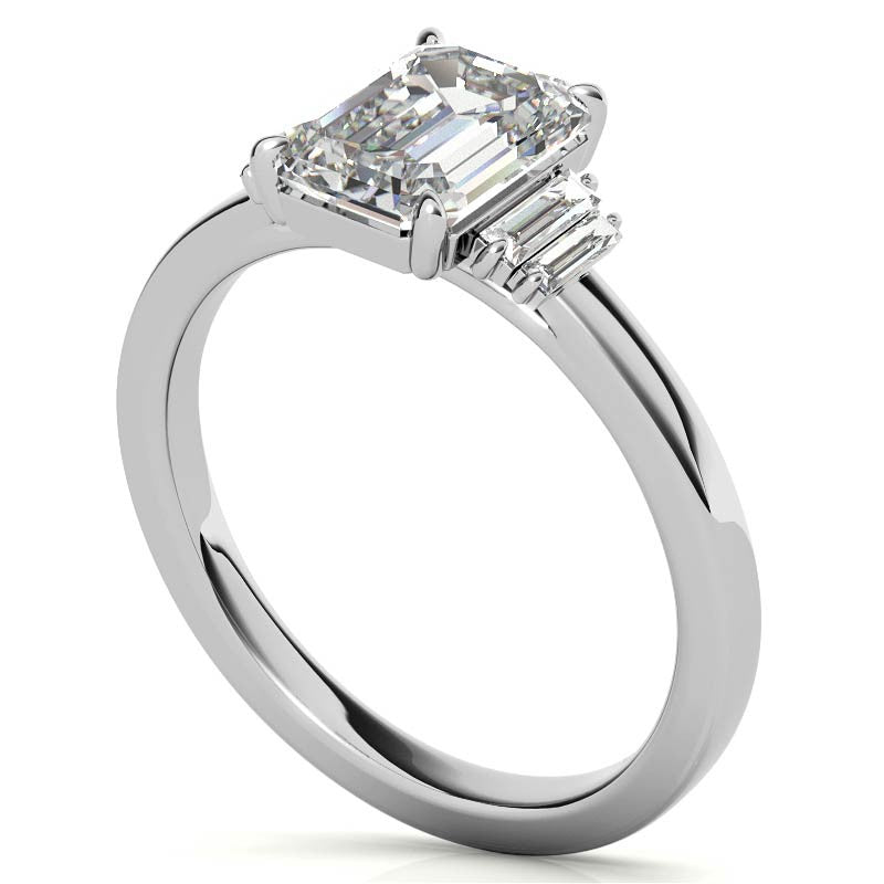 Emerald / Radiant Moissanite and Diamond Baguette Engagement Ring