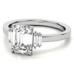 Emerald / Radiant Moissanite and Diamond Baguette Engagement Ring