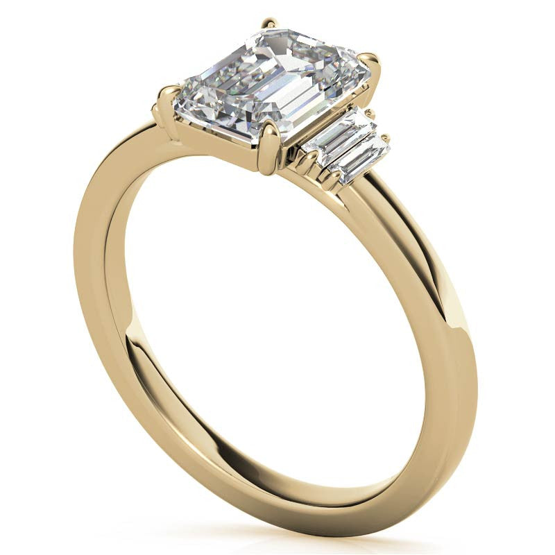 Emerald / Radiant Moissanite and Diamond Baguette Engagement Ring