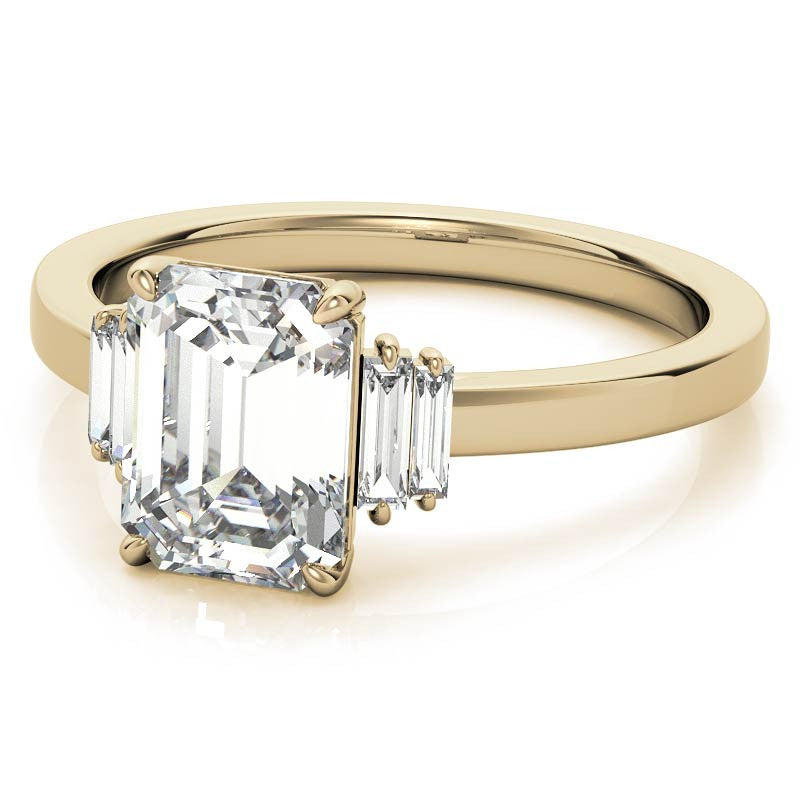 Emerald / Radiant Moissanite and Diamond Baguette Engagement Ring