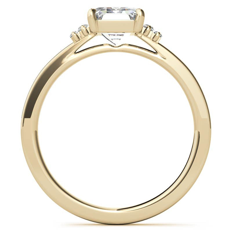 Emerald / Radiant Moissanite and Diamond Baguette Engagement Ring