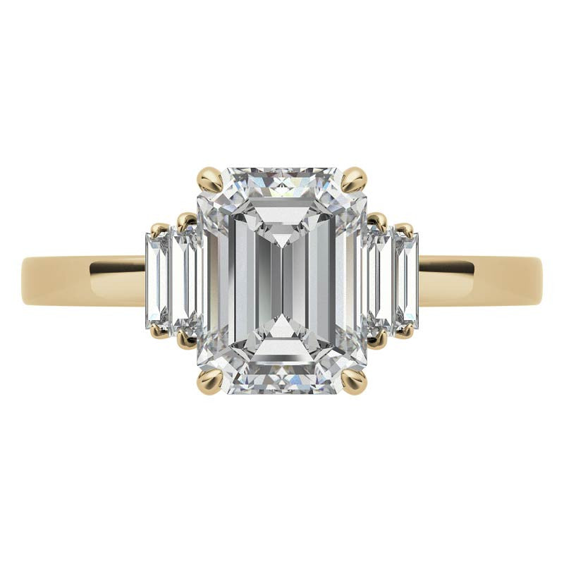Emerald / Radiant Moissanite and Diamond Baguette Engagement Ring