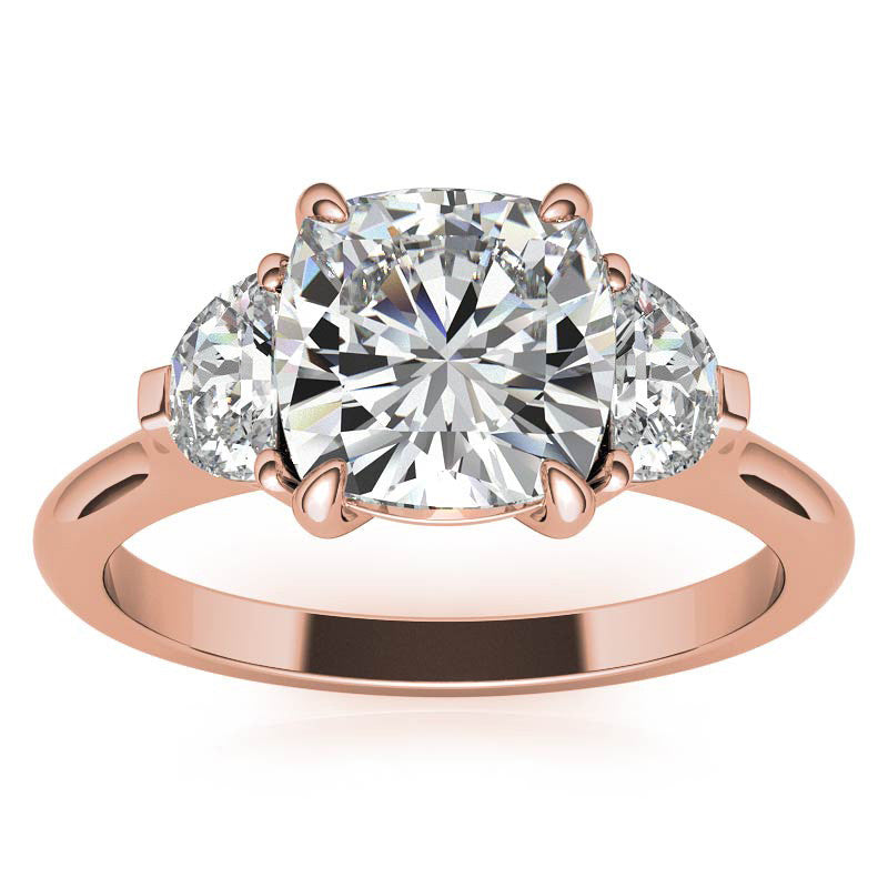 Cushion and Half Moon Moissanite Cathedral Engagement Ring