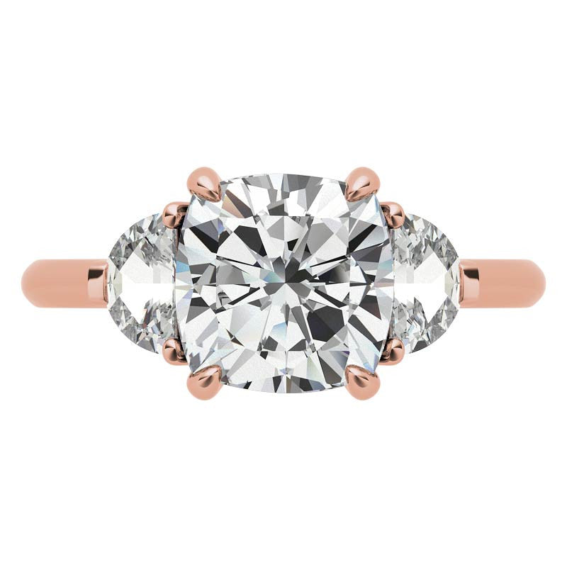 Cushion and Half Moon Moissanite Cathedral Engagement Ring