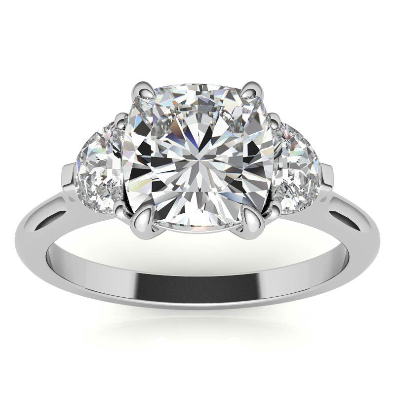 Cushion and Half Moon Moissanite Cathedral Engagement Ring