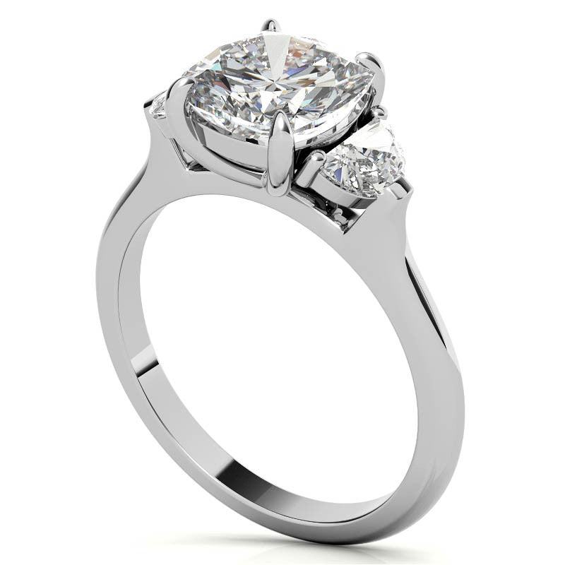 Cushion and Half Moon Moissanite Cathedral Engagement Ring