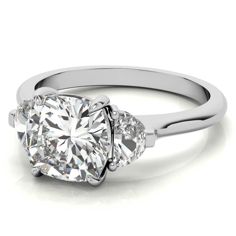 Cushion and Half Moon Moissanite Cathedral Engagement Ring