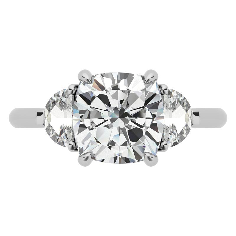 Cushion and Half Moon Moissanite Cathedral Engagement Ring