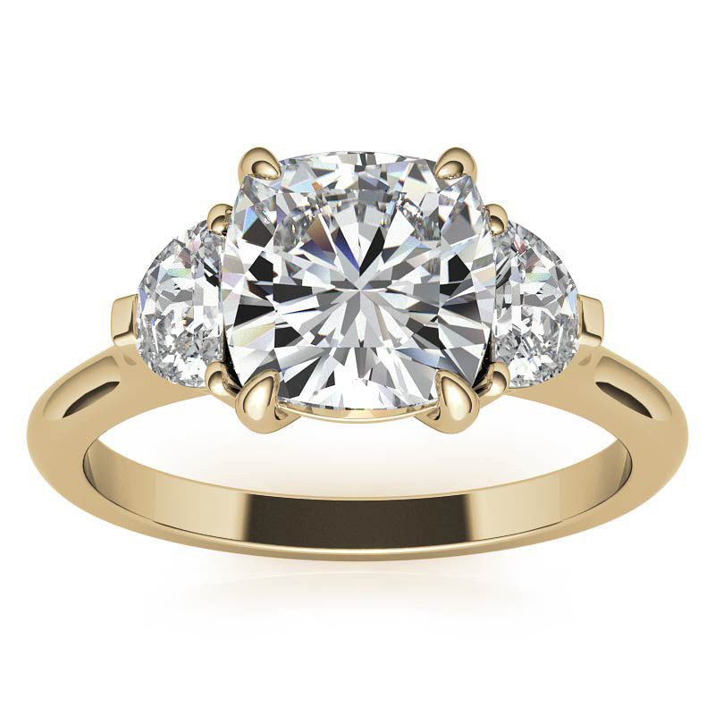 Cushion and Half Moon Moissanite Cathedral Engagement Ring