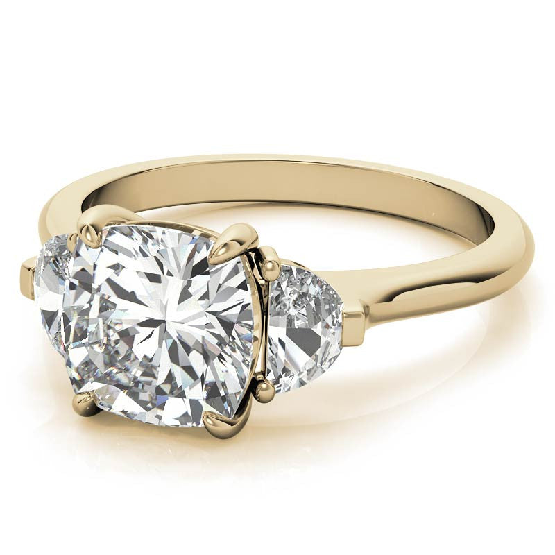 Cushion and Half Moon Moissanite Cathedral Engagement Ring
