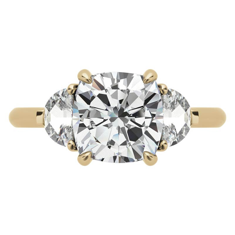 Cushion and Half Moon Moissanite Cathedral Engagement Ring