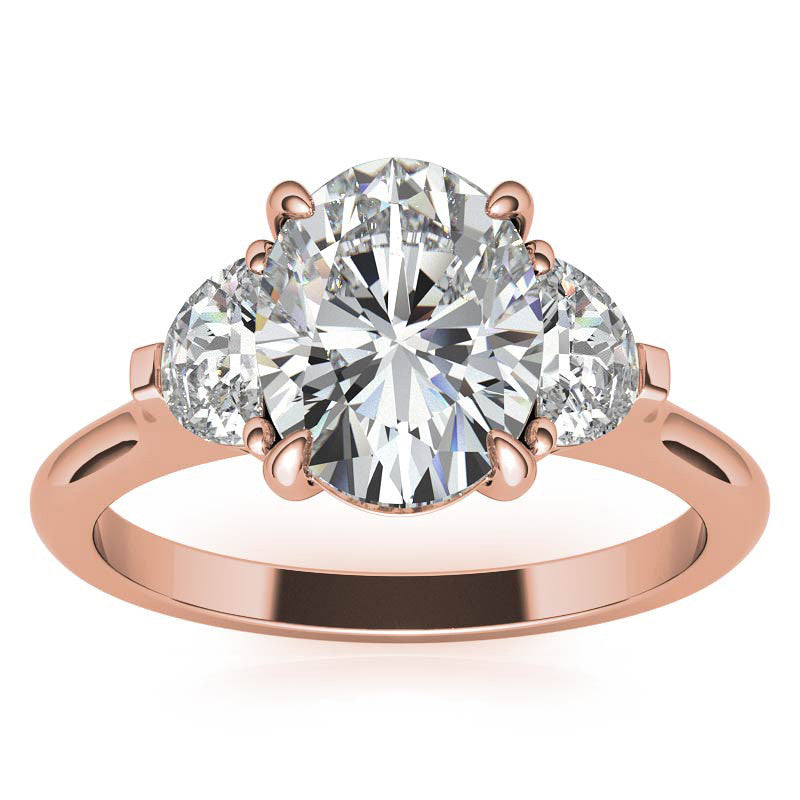 Oval and Half Moon Moissanite Cathedral Engagement Ring